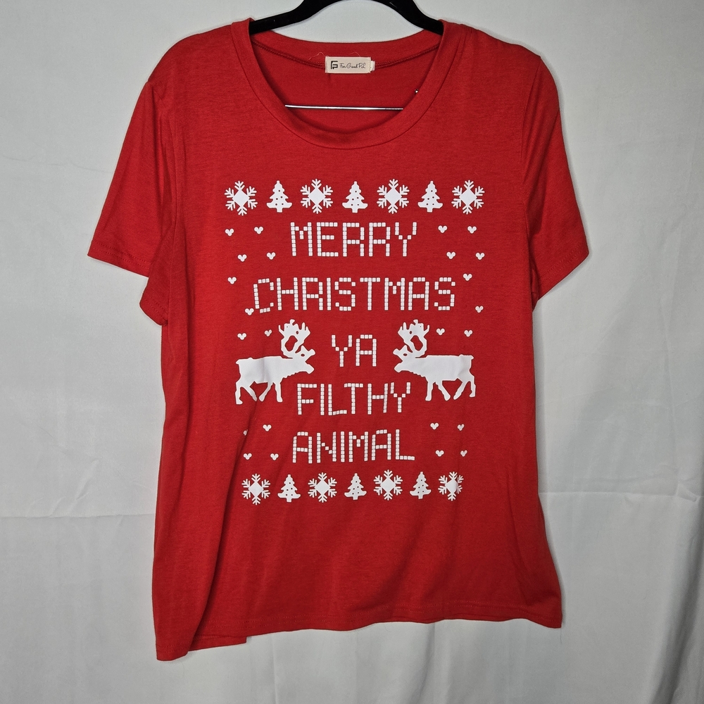 Large Merry Christmas Ya Filthy Animal Home Alone Tee T-shirt Holiday Festive